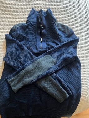Men's banana republic Navy Half-Zip Sweater with Gray Elbow Patches